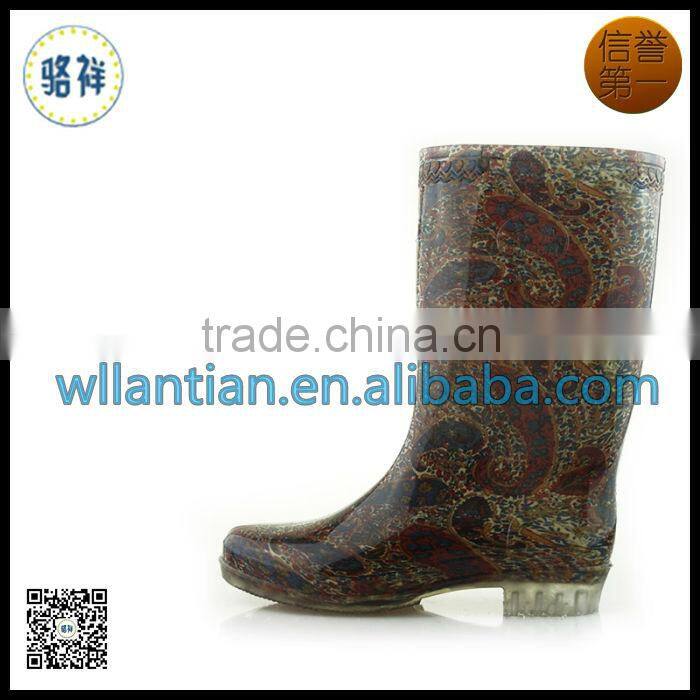Lady PVC transparent Printed color rain boots