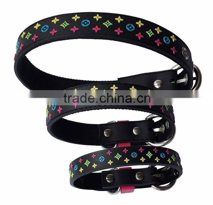 New Pet Supplies PVC leather Custom dog collars 3D Star Pattern
