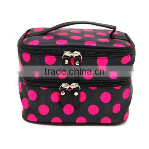 Double Two Layers Makeup Case With Mirror Cosmetic Holder With Zipper