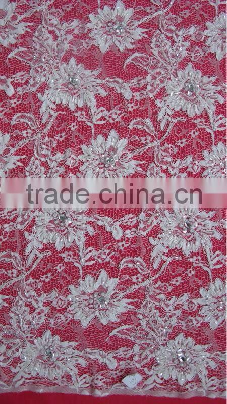 Narrow Short Full Beaded Ivory Corded French Lace Trim