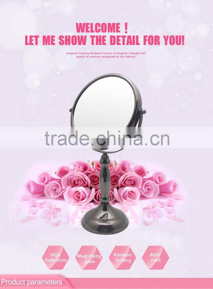 Desktop magnifying antique nickel mirror