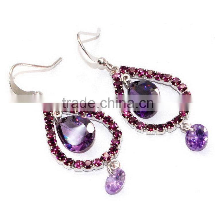 Sterling silver 925 jewelry CZ silver chain necklaces purple gemstone Top level latest high quality cubic zirconia gemstone