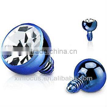 Blue Titanium Round CZ Dermal Top body piercing accessories
