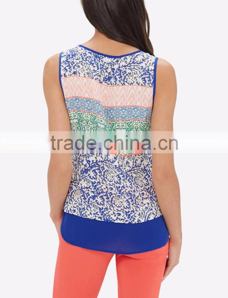 2016 boho clothing Curved dolphin hem colourful print women tank top