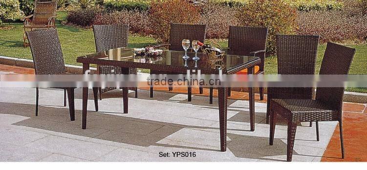 outdoor garden leisure rattan wicker glass long table chairs garden set YPS035