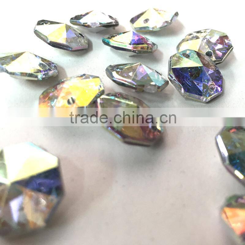 8mm round octagon 2 holes sew on point back faced AB shine color garment trim decorative accessoires buttons acrylic jewel gems