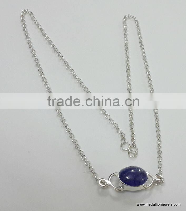 Tanzanite Pear Cabochon 925 Solid Sterling Silver Necklace, Designer Sterling Silver Gemstone Necklace, Bezel Gemstone Necklace
