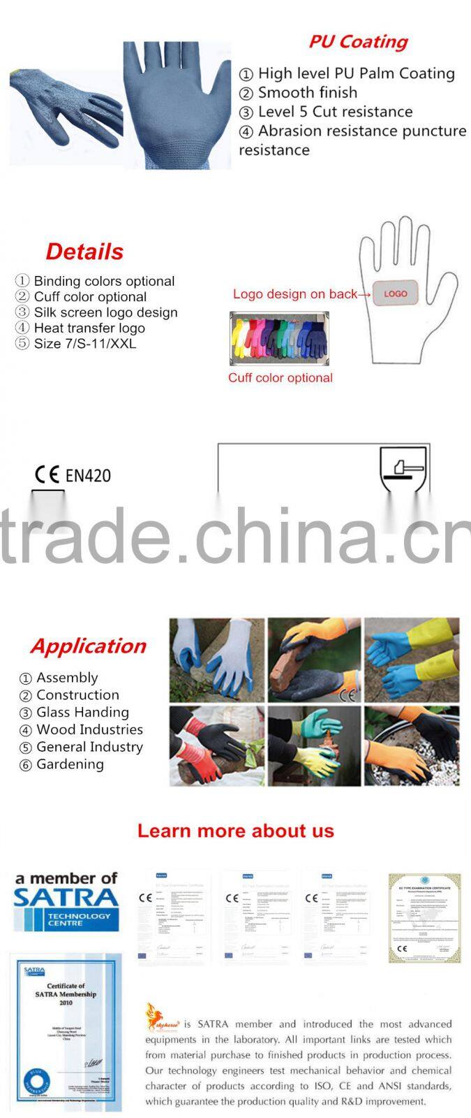 Household Cleaning Colourful PU Coated Gloves