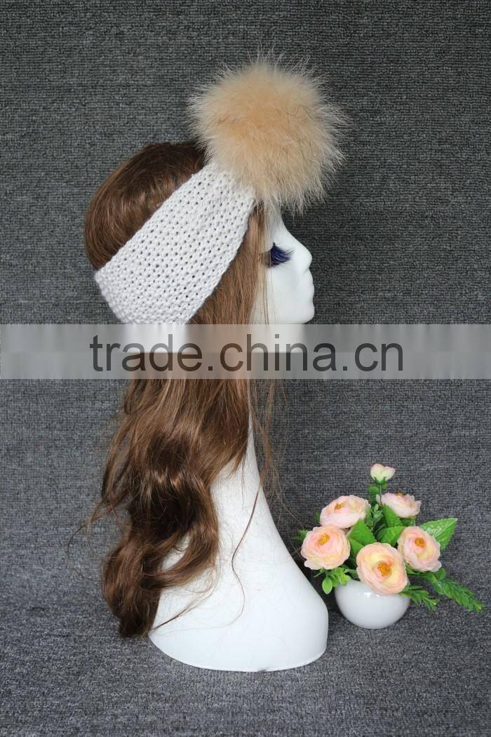 Colourful Genuine Big Raccoon Fur Pompom Women Makeup Headband