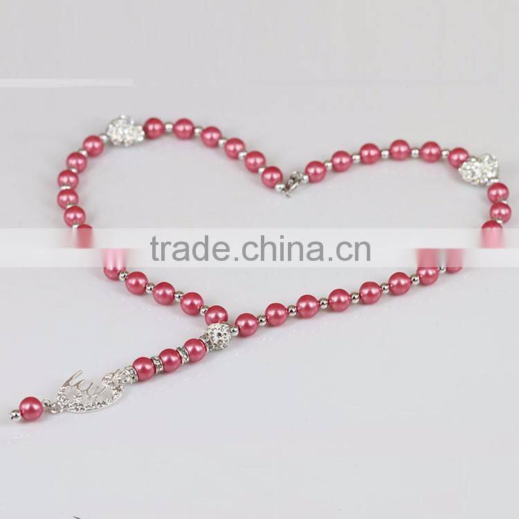 Latest Design 8mm Red Beads Necklace with Rhinestone and 4mm Small Bead Tassel Girl Necklace