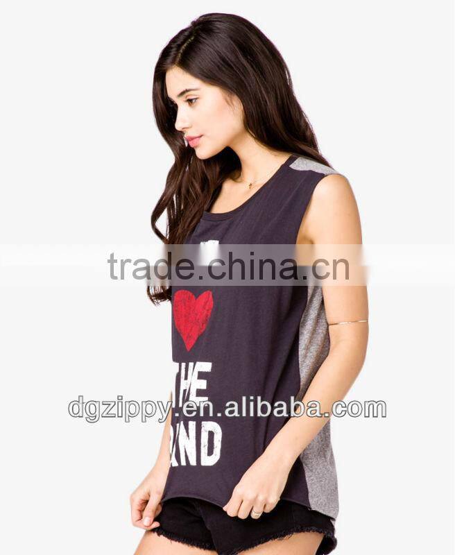 2013 Fashioin women sleeveless muscle tee/t shirt design made in china