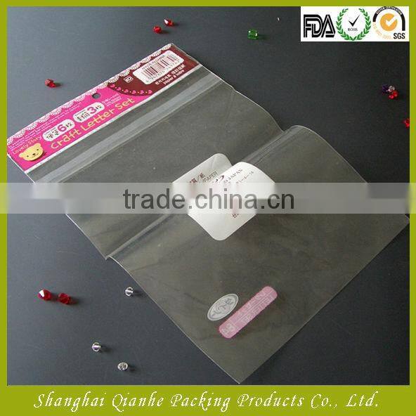 clear opp plastic bags with printed header and euro hole