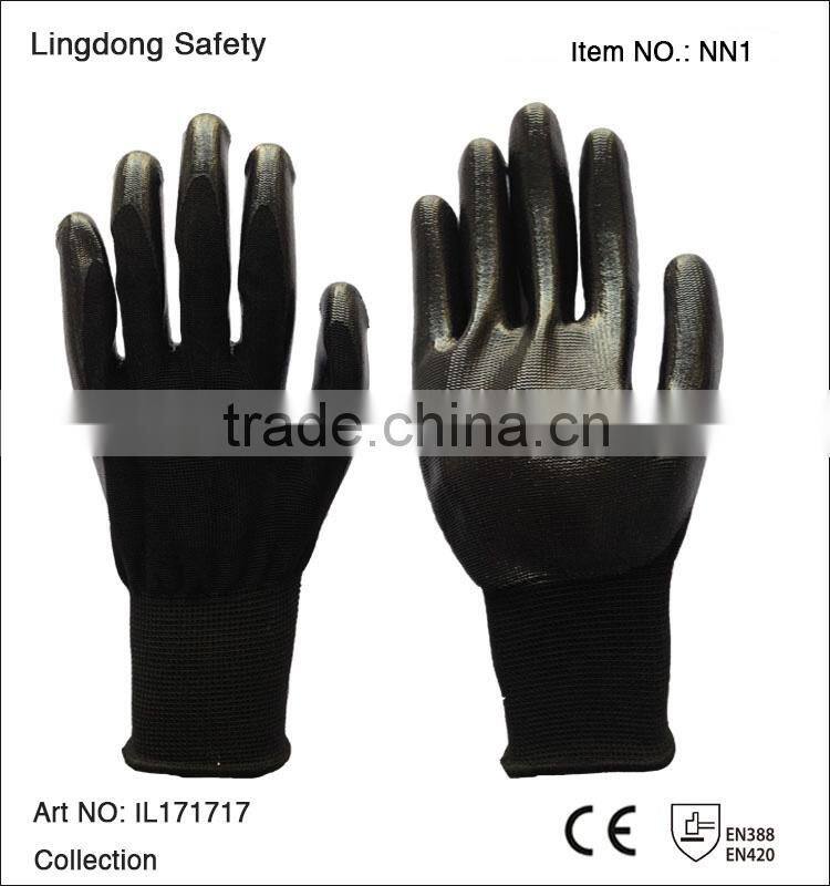 Red Polyester Black Nitrile Coated Work Gloves