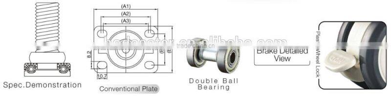 H9 Series Medical Caster Swivel Double Ball Bearing 63mm PU wheel