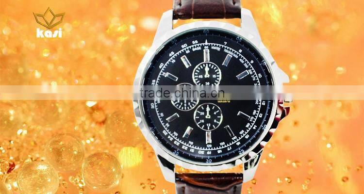 Wholesale price alloy watchcase stainless steel leather quartz analog watch Y005