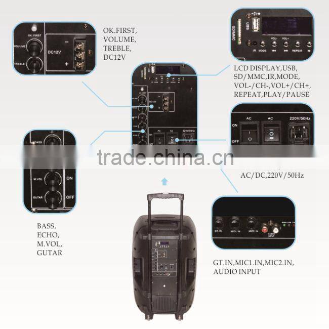 15inch professional powered amplified speakers system with bluetooth