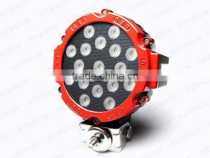 High Performance Flood /Spot Led Work Light 51w super bright 17 leds auto led work light 6.3 inch