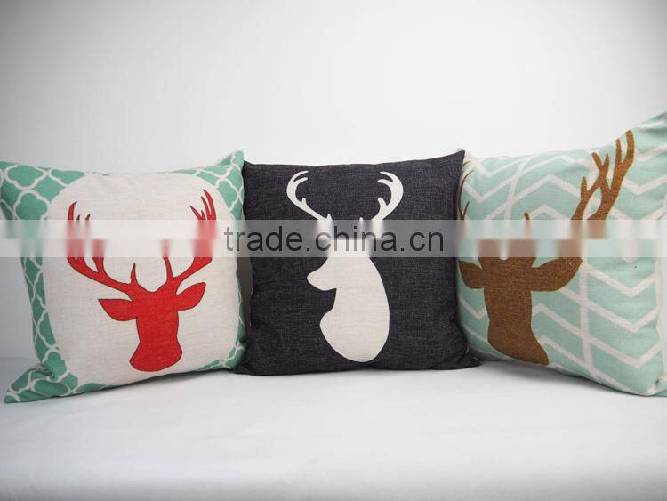 Best quality custom linen/cotton cushion covers throw decorative home sofa reindeer pillow covers