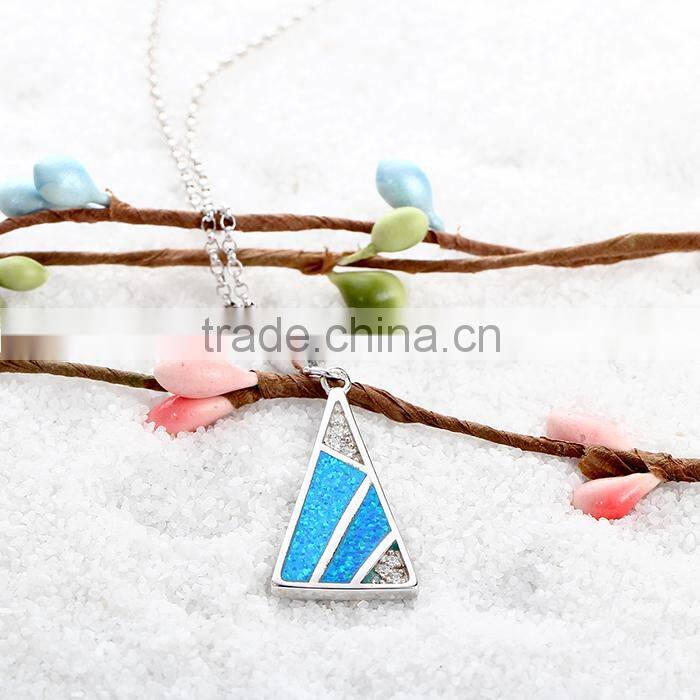 2016 Latest Design Triangle Opal 925 Silver Pendant Necklace