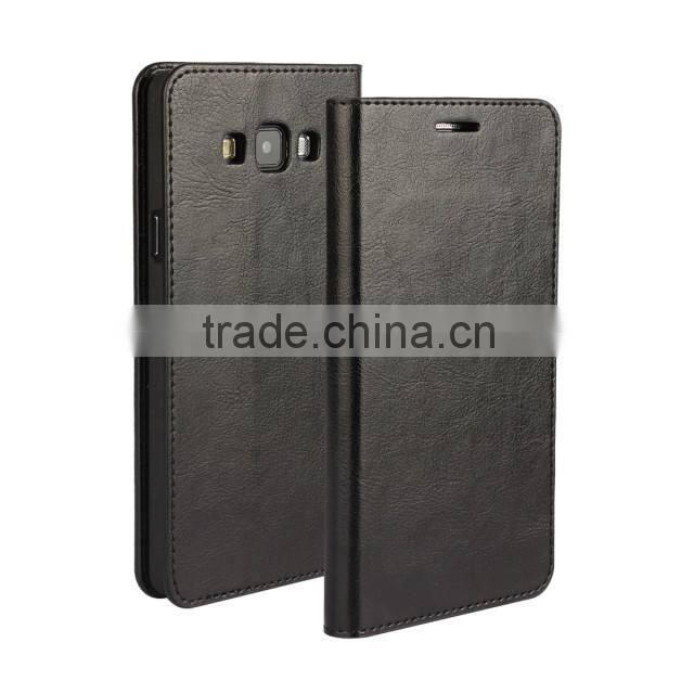 Luxury Mobile Phone Case For Samsung Galaxy A7 Leather Crazy Horse grain premium leather wallet Flip Holder Cover Case