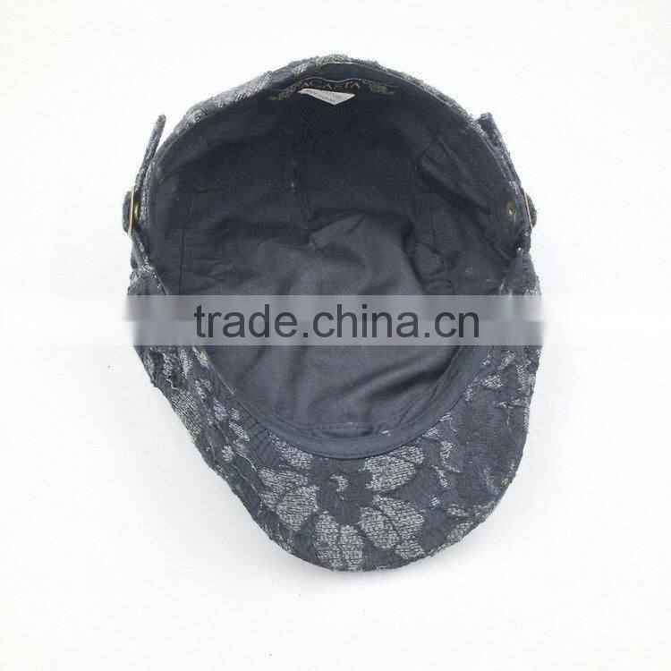 Custom design high quality fashion black lace ivy cap