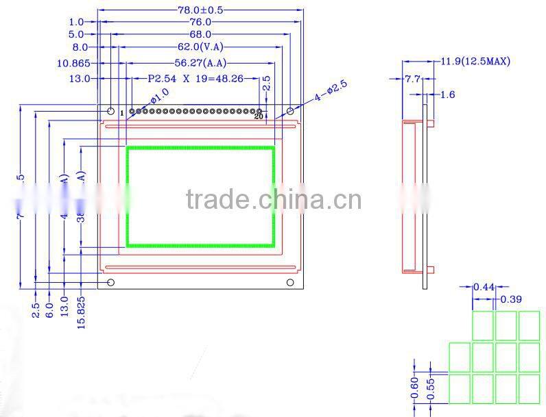 128X64 STN LCD display segment yellow LED backlight