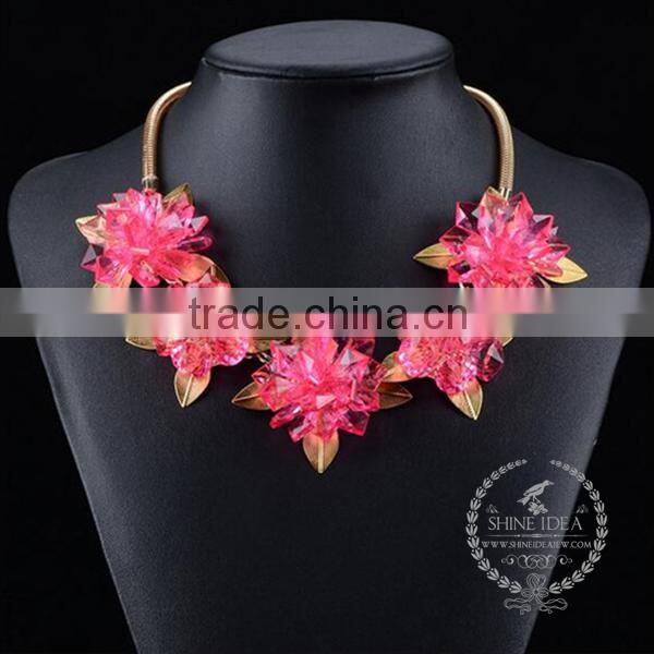high quality crystal flower chunky statement necklace tin alloy fashion women pendant necklace 6390074