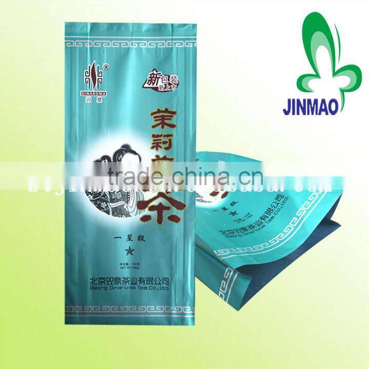 Fancy tea packaging with back seal and side gusset