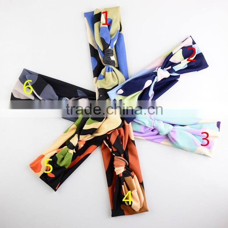 Whlesale Elegant Vintage Camo Fabric Hair Accessories For Baby Girl Dress Hair Band Bunny Ear Baby Bowknot