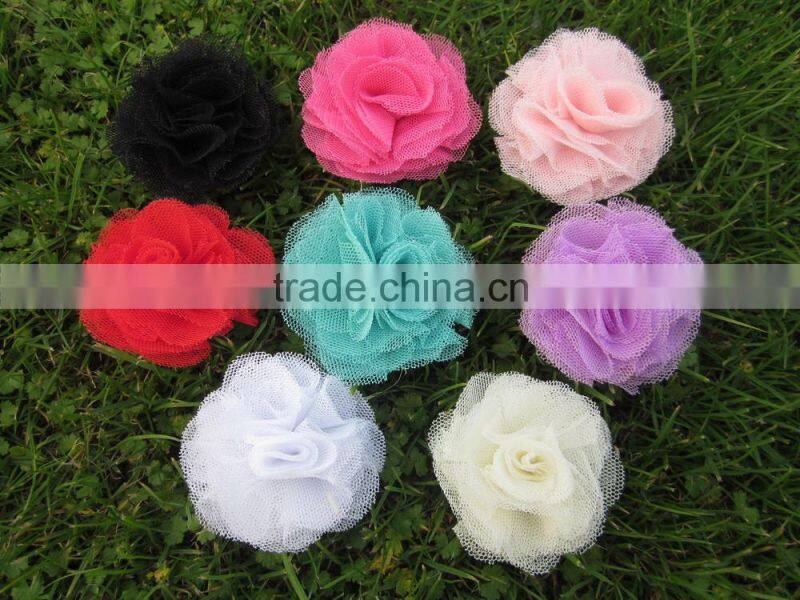 5.5cm Mesh Flowers Chiffon Shabby Flowers Silk Lace Hair Flowers IN STOCK