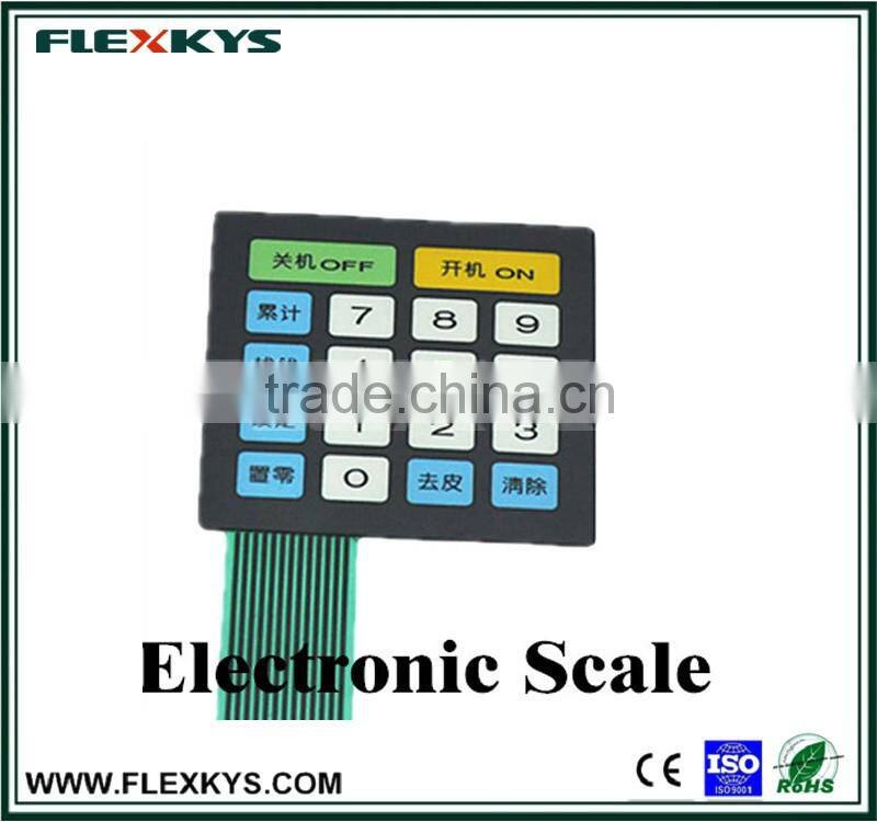 Electronic scale control panel membrane switches with flat pins
