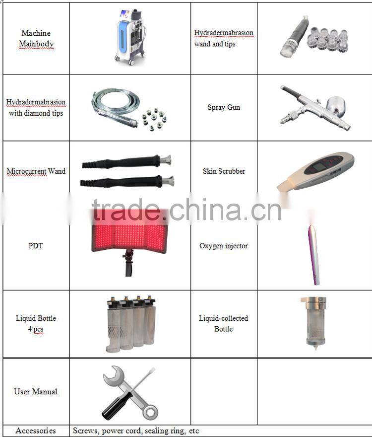 2016 Best Professional 7 in 1 spa PDT light therapy diamond dermabrasion machine with oxygen jet peeling, water oxygen peeling