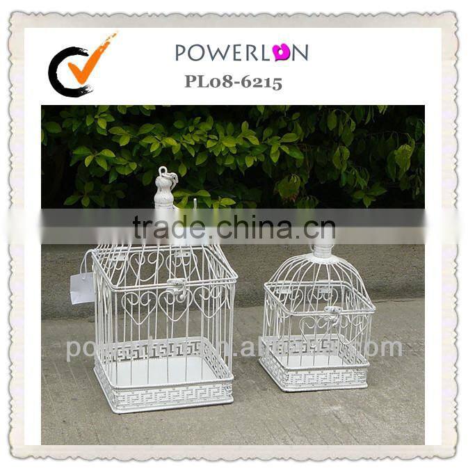 Romantic antique white metal S/2 bird cage flower holder for wedding