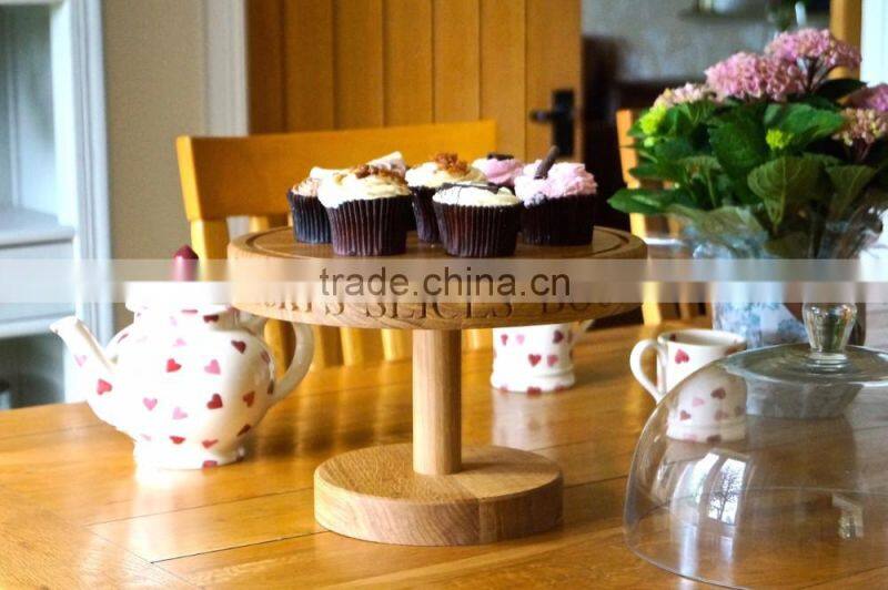 Oak Cake Stand with Laser Logo For Party Home Use Dessert Holder With Glass Cover