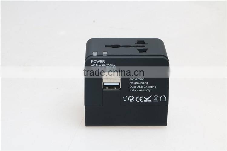 All in One World Wide Universal AC Adapter Travel Wall Adapter (US / UK / EU / AU) with Dual USB Ports of 2100MA