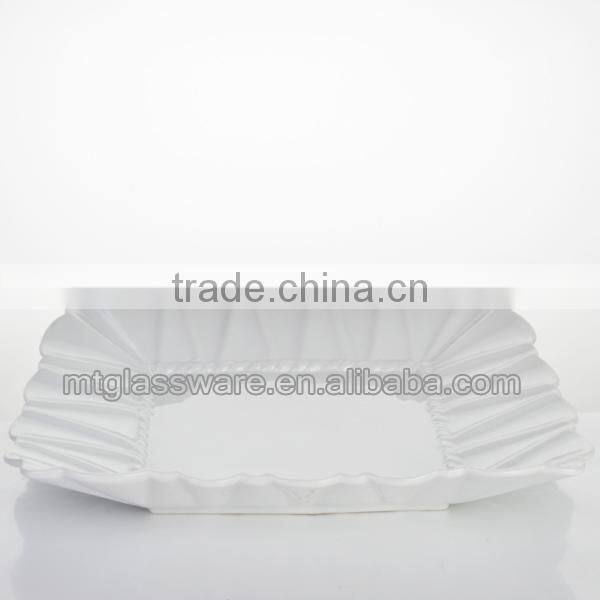 Hot selling ceramic foot plate with chiffons ,square fruit tray