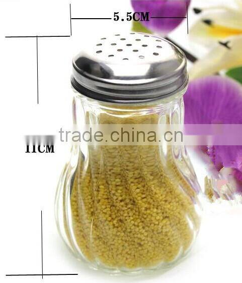 mini clear cylinder glass seasoning shaker jars stripe design with metal lid