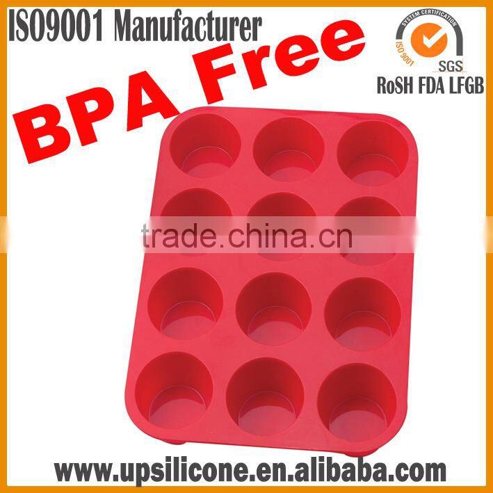 BPA Free Nonstick Red 12 -cup Silicone Baking Pan Silicone Muffin Pan