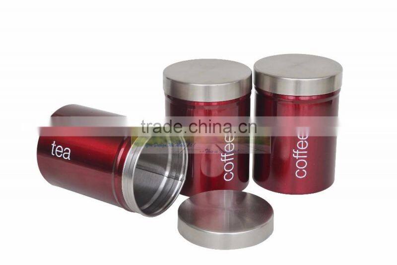 Stainless steel lid tea sugar coffee canister set of 3