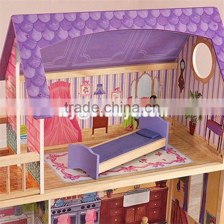 New design children luxurious and attractive toys gifts wooden modern dollhouse W06A223