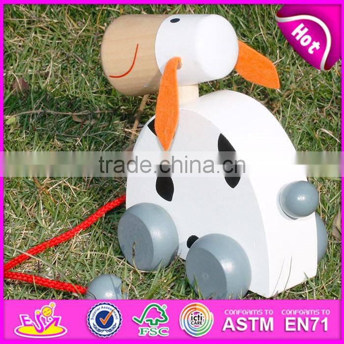 New Kid Cute Wooden Dog Pull Line Toy,Animal design wooden pull toy for kids,Wooden pull and push toy for children W05B095