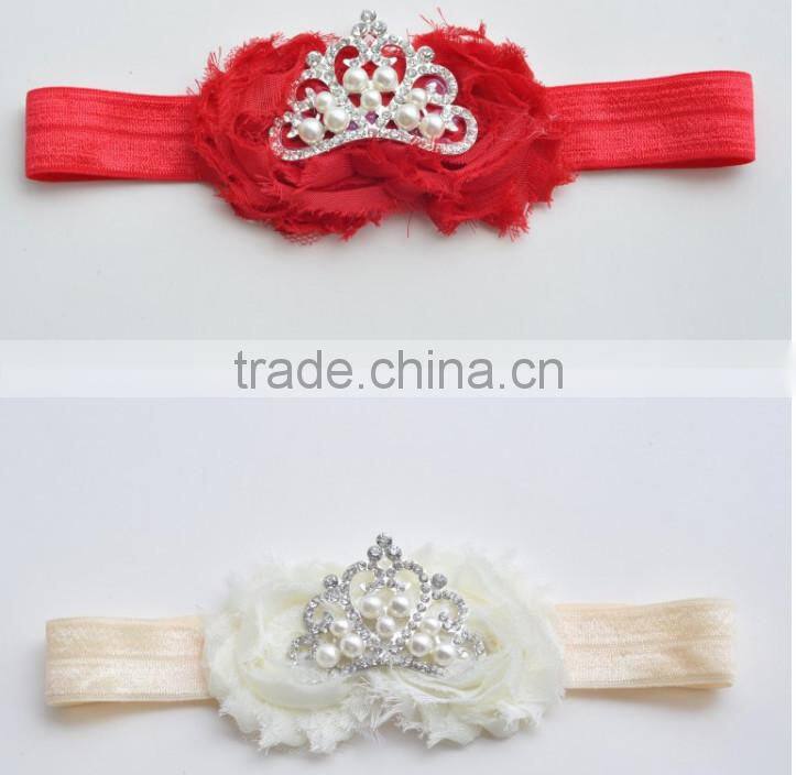New Princess Elastic Crown flower Headband Pearls Tiara Baby Girl Headband