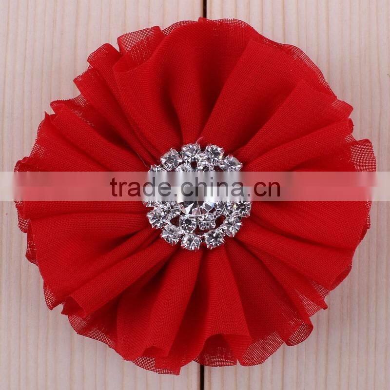 fabric chiffon flower clip with rhinestone center for kids hair accessories