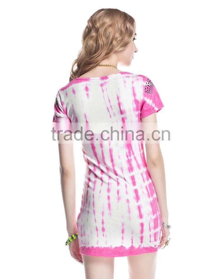 women Tie Dye rayon/stretch jersey Dress, women tie dye t-shirt dress