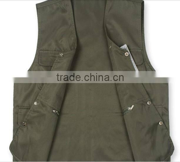 Men's reversible clothing casual outdoor fishing vest multi-pocket Men V-neck cotton vest brand