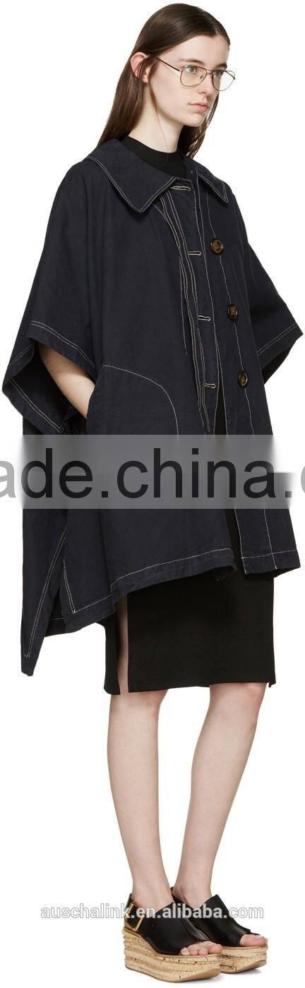 newest winter women dark navy oversized cape coat made in china