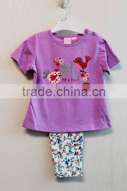Wholesale Fashion Baby Girls 2 Pcs Set Purple Short Sleeve Top + Long Pant Casual Set TP-7717