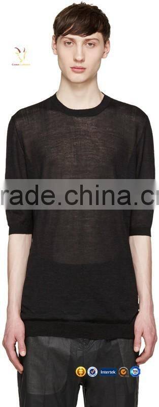 Half Sleeve Black Men Winter Cashmere Pullover Fashionable Sweaters for Man