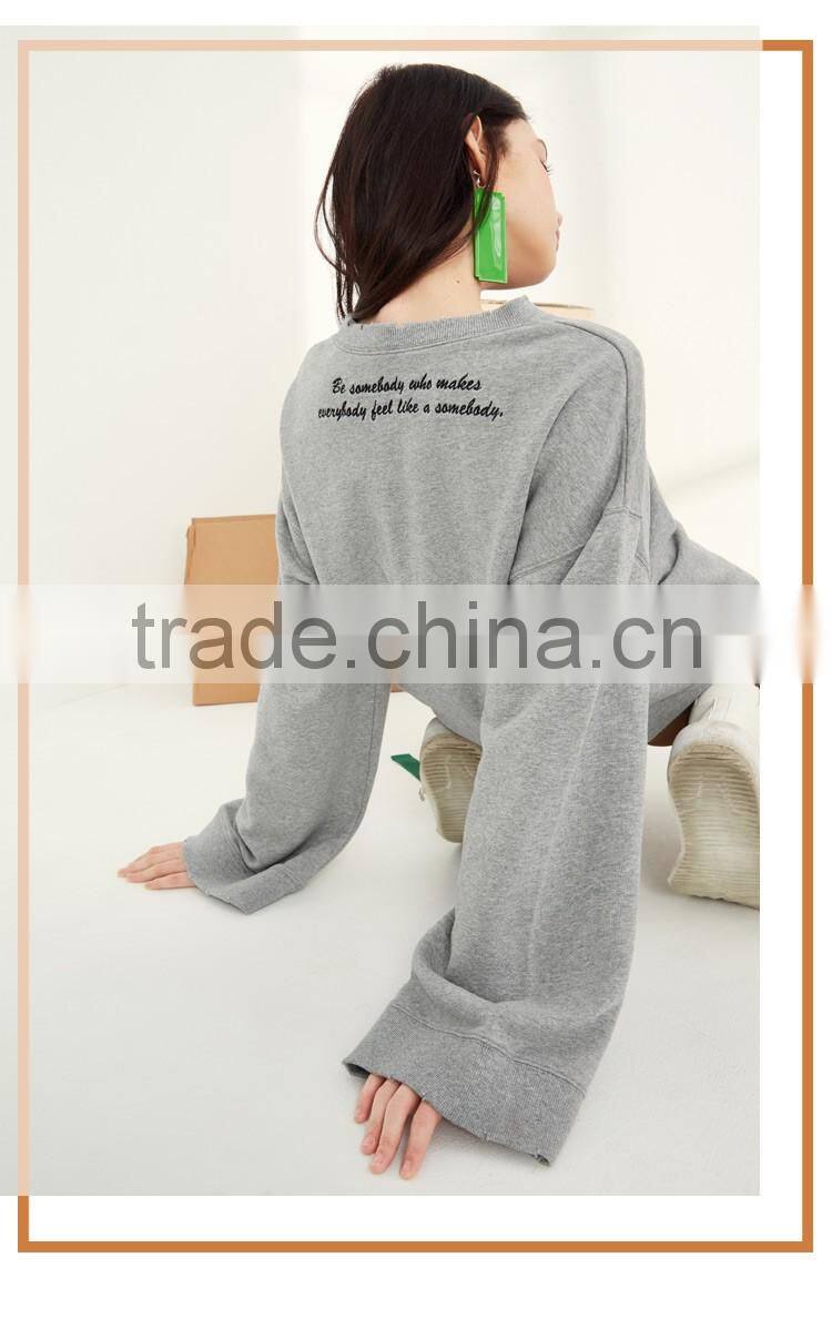 custom fashion women crew neck embroidered hoodie sweatshirt without hood