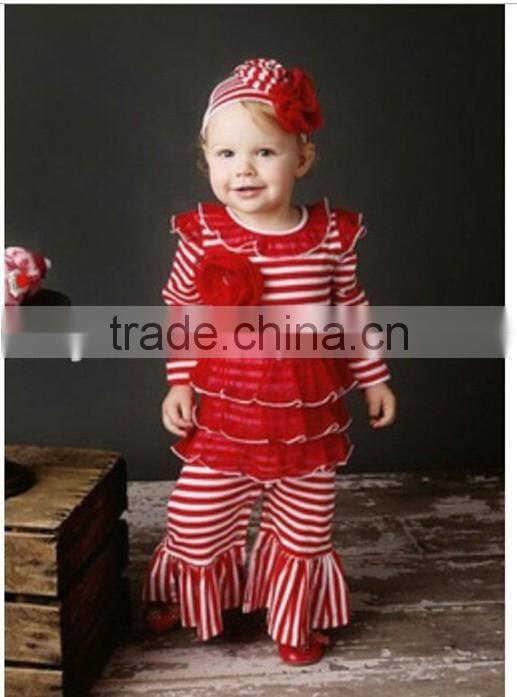 2015 Newest Wholesale China long sleeve strip Christmas Red and Green Chevron Pajamas kids
